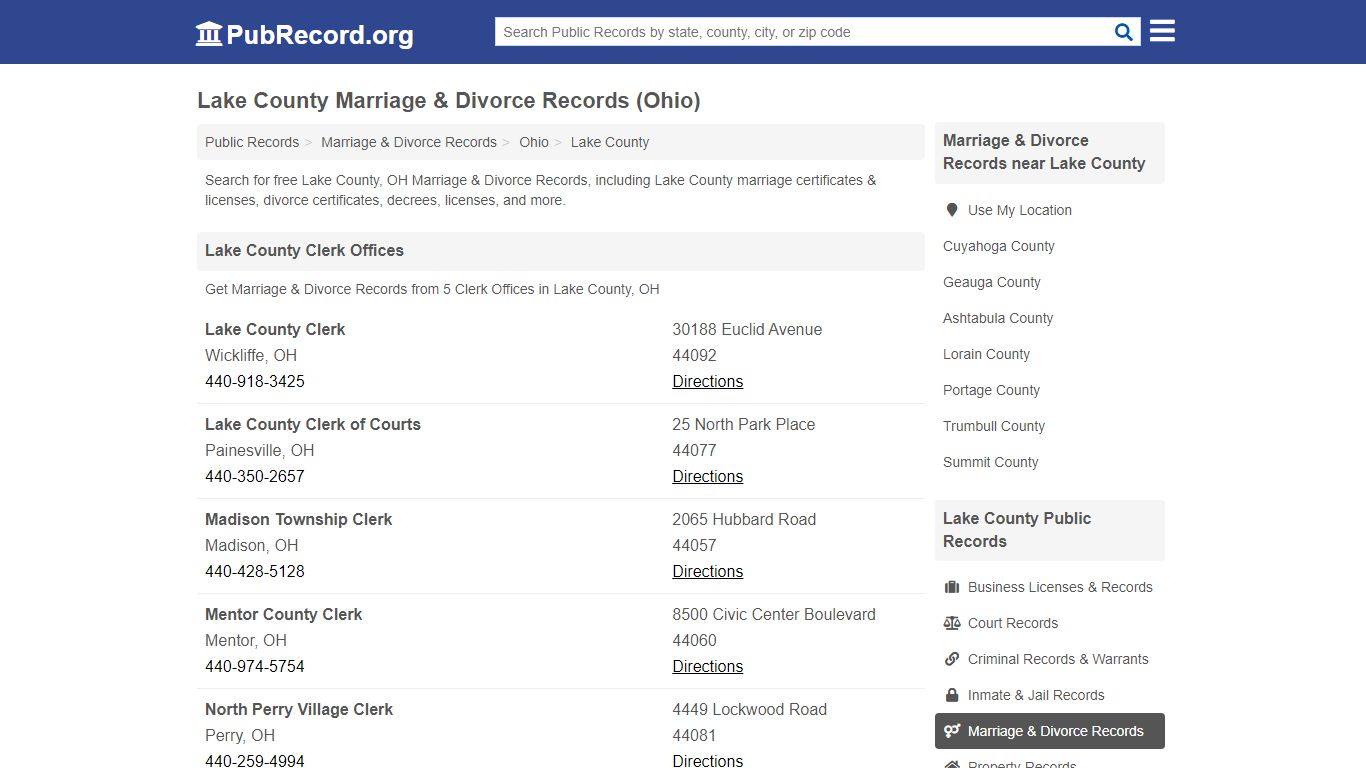 Lake County Marriage & Divorce Records (Ohio) - PubRecord.org
